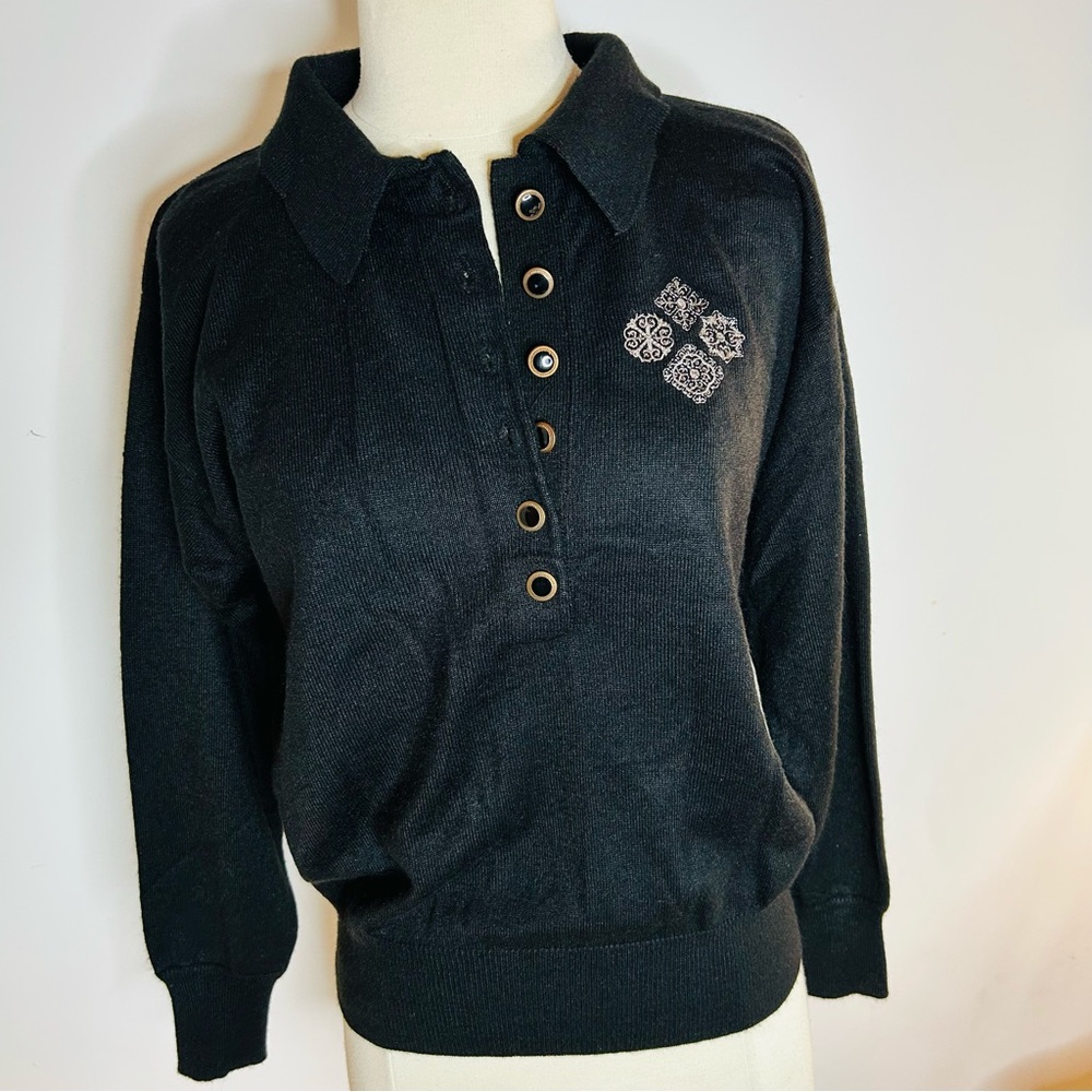 Women's Black Button-Up Sweater comme deux artistes vintage 80-90s